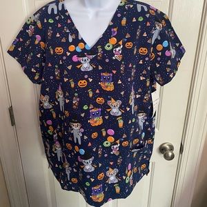 Gabby Brooke Halloween Jack o Lanterns Koalas Sloth Cats LG Scrub Top Womens NWT